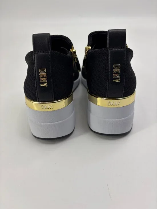 DKNY Palma Slip On Wedge Fabric Sneakers Black Gold Accents Size 8.5 NWOB - Picture 4 of 8